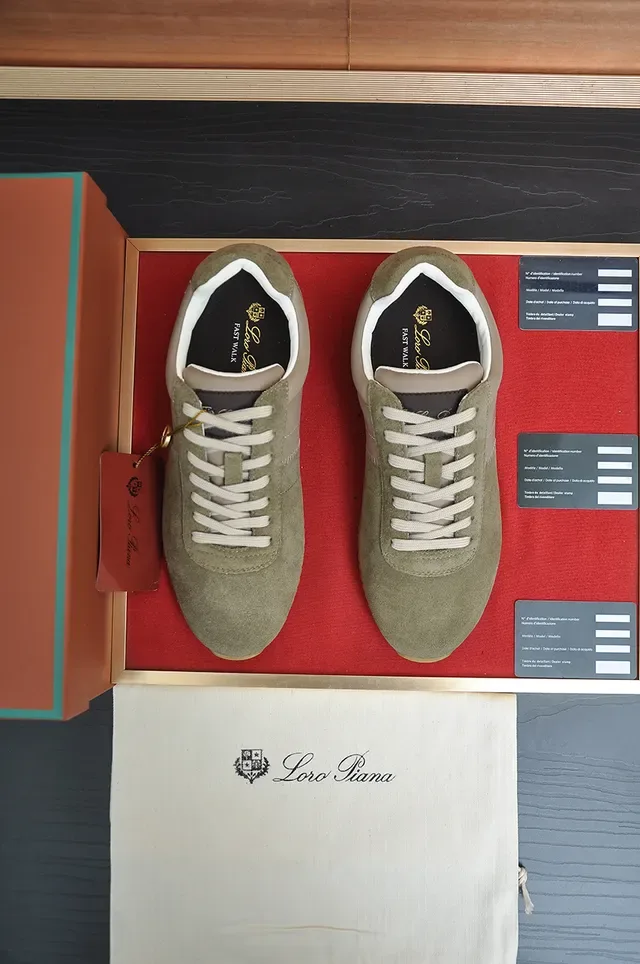 Olive Green and Beige Suede Leather Minimalist Retro Runner Sneaker 2