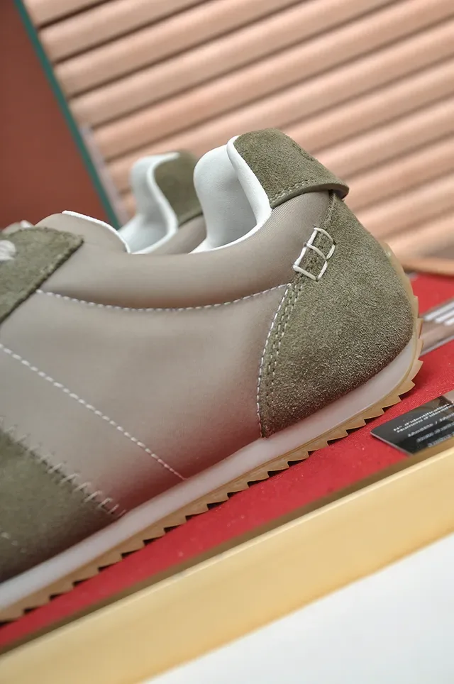Olive Green and Beige Suede Leather Minimalist Retro Runner Sneaker 3