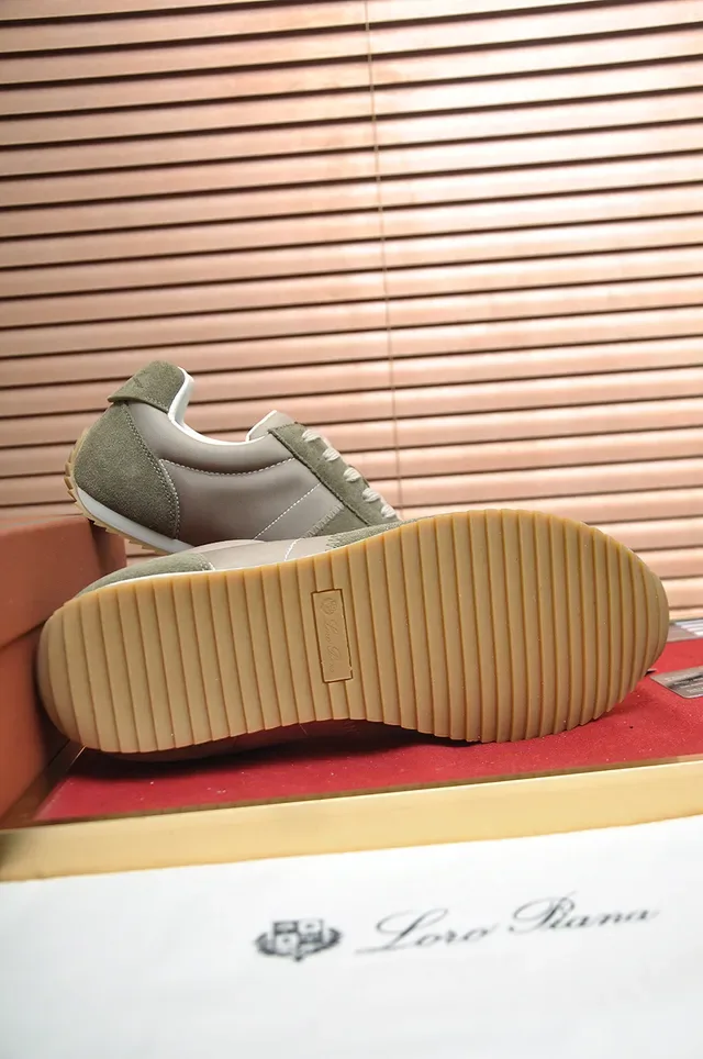Olive Green and Beige Suede Leather Minimalist Retro Runner Sneaker 4
