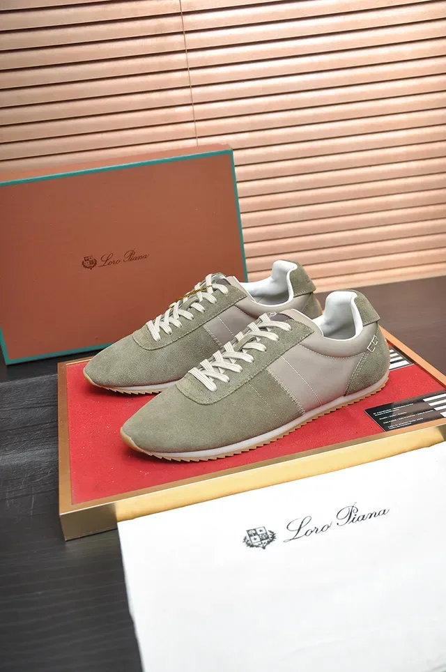Olive Green and Beige Suede Leather Minimalist Retro Runner Sneaker 5
