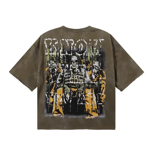 Olive Green Distressed Prison Graphic Oversized T-Shirt 2