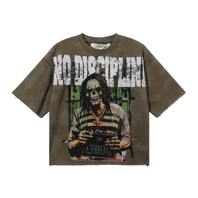 Olive Green Distressed Prison Graphic Oversized T-Shirt 3