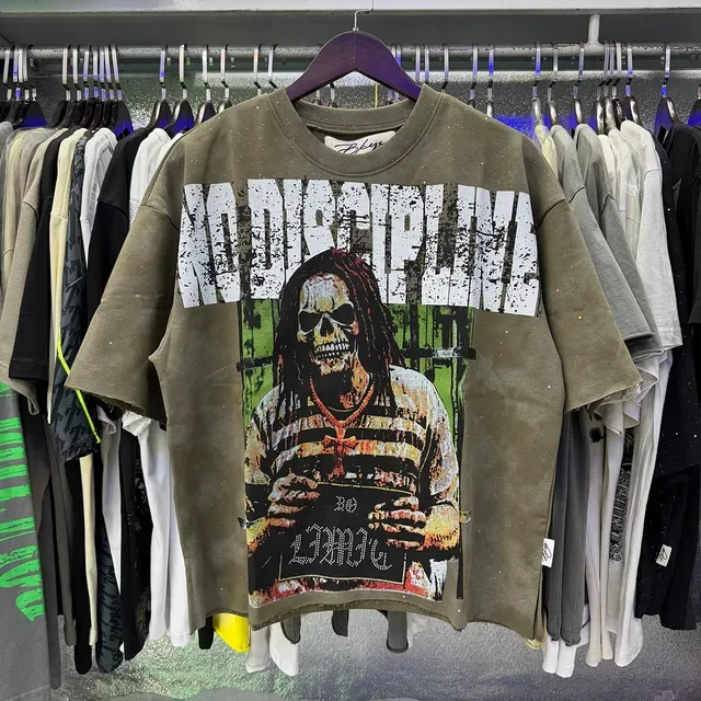 Olive Green Distressed Prison Graphic Oversized T-Shirt 8