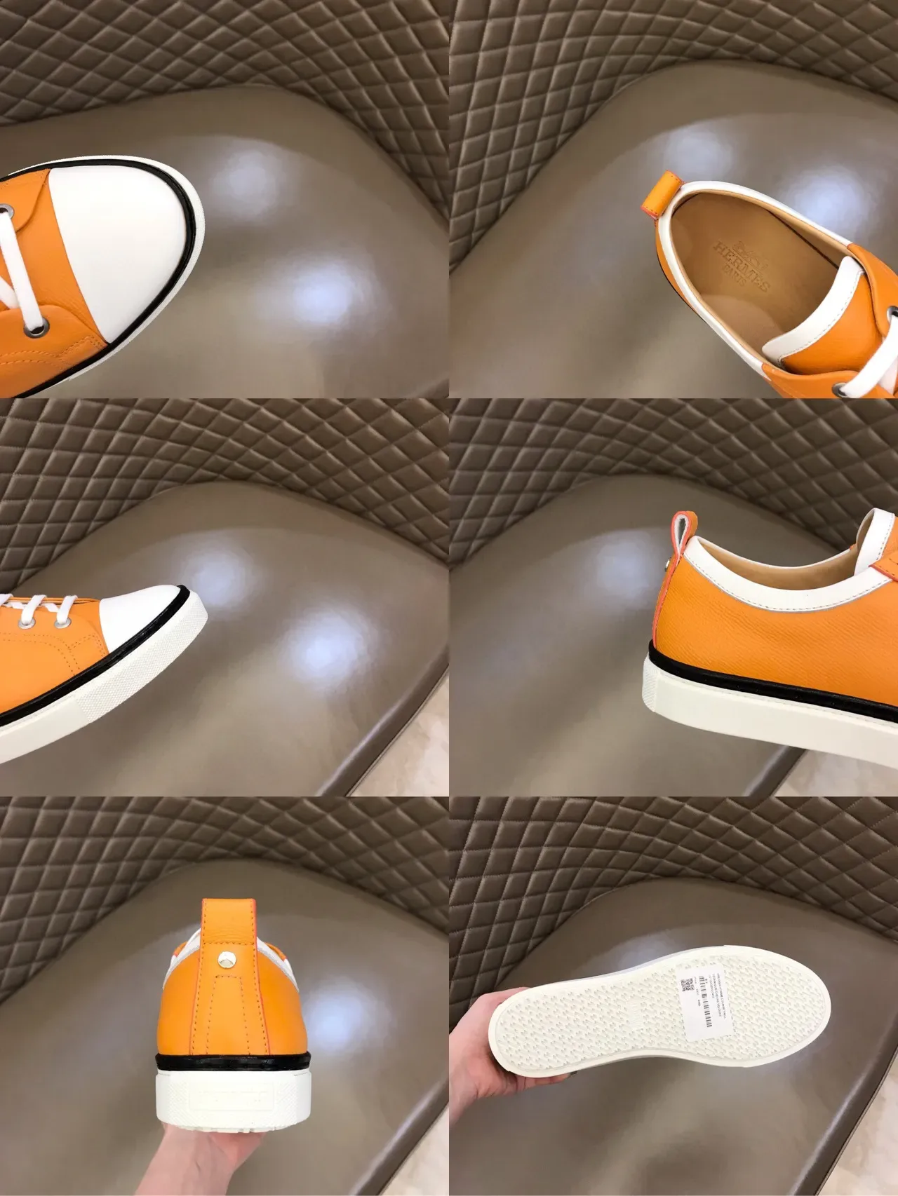 Orange and White Color-Block Leather Low-Top Sneaker 2