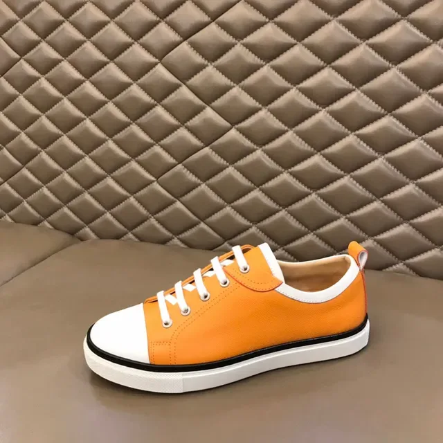 Orange and White Color-Block Leather Low-Top Sneaker 5