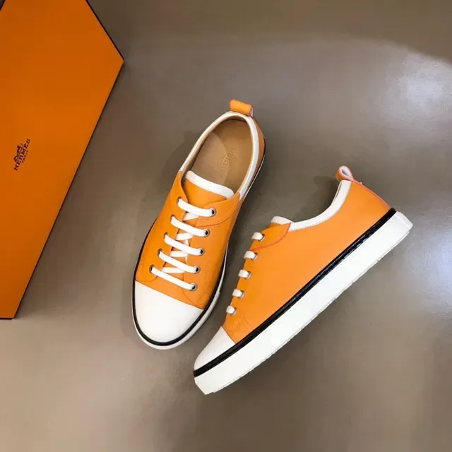 Orange and White Color-Block Leather Low-Top Sneaker 8