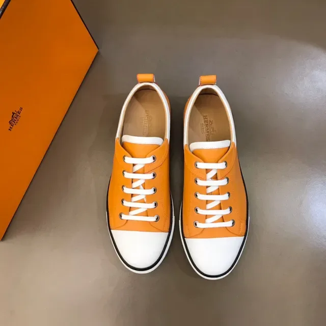 Orange and White Color-Block Leather Low-Top Sneaker 9