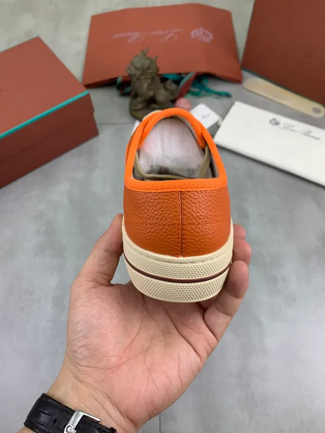 Orange Pebbled Leather Low-Top Lifestyle Sneaker 3