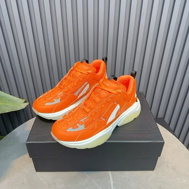 Orange White Oversized Sole Mesh And Synthetic Overlay Construction Chunky Sneakers 3