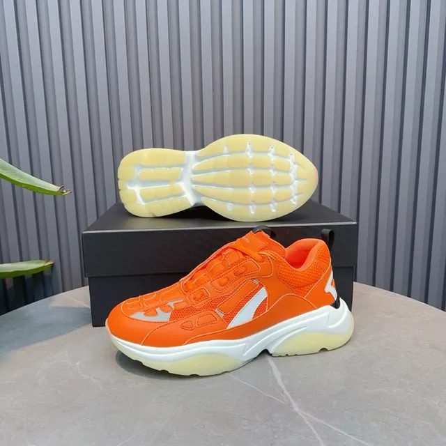 Orange White Oversized Sole Mesh And Synthetic Overlay Construction Chunky Sneakers 4