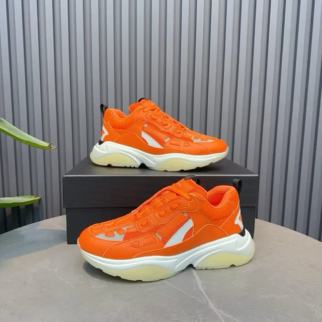 Orange White Oversized Sole Mesh And Synthetic Overlay Construction Chunky Sneakers 5