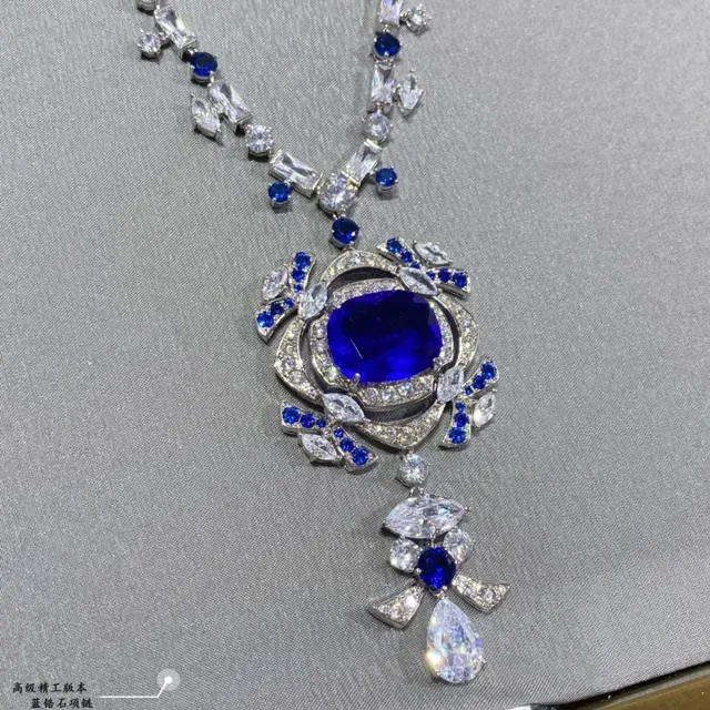 Ornate Sapphire and Diamond Pendant Necklace 5