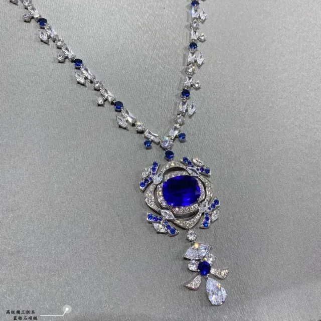 Ornate Sapphire and Diamond Pendant Necklace 6