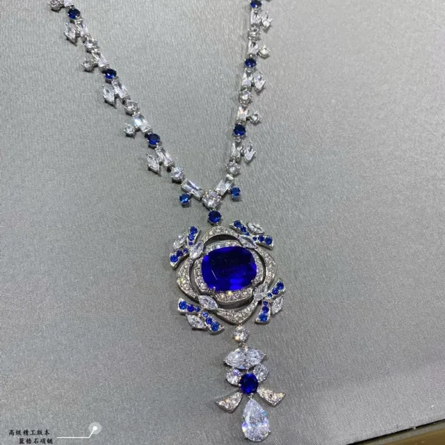 Ornate Sapphire and Diamond Pendant Necklace 8