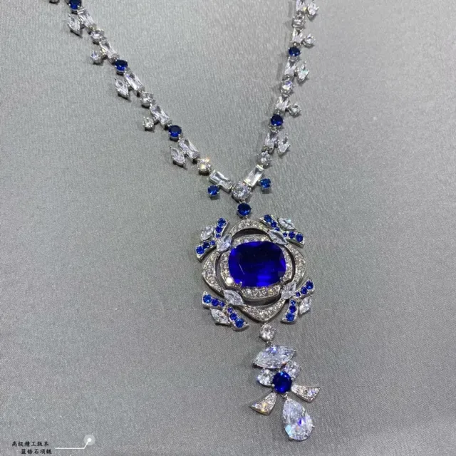 Ornate Sapphire and Diamond Pendant Necklace 9
