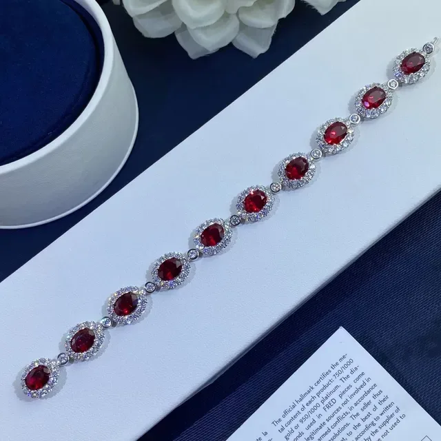 Oval Red Gemstone Halo Bracelet 2