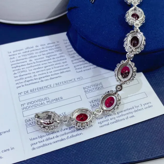 Oval Red Gemstone Halo Bracelet 3