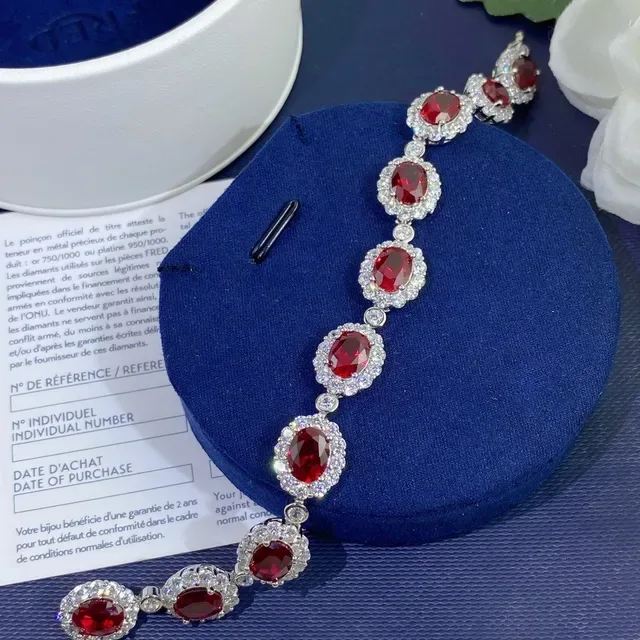 Oval Red Gemstone Halo Bracelet 5