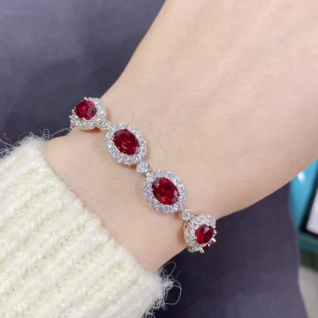 Oval Red Gemstone Halo Bracelet 9