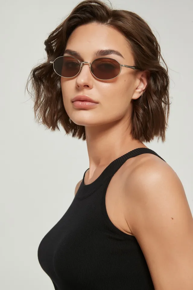 Oval Thin Metal Frame Gradient Brown Sunglasses 7