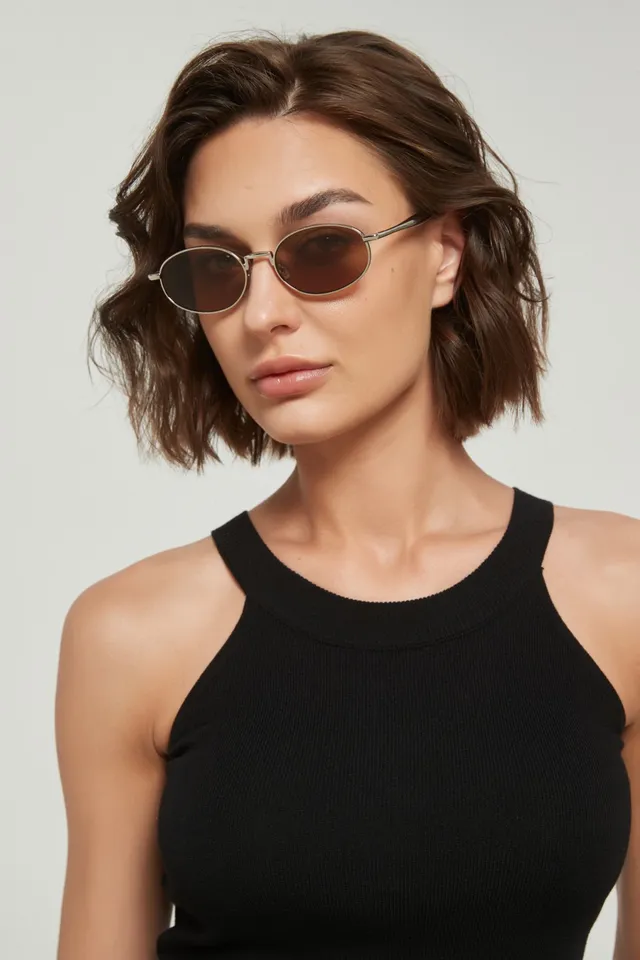 Oval Thin Metal Frame Gradient Brown Sunglasses 8