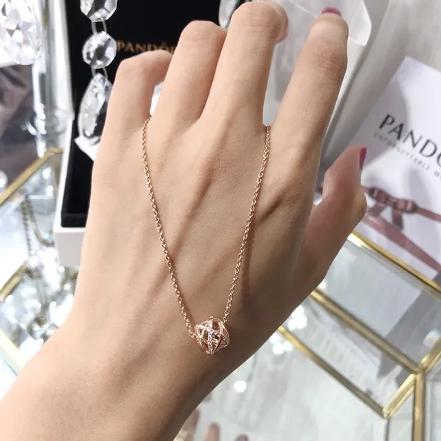Pandora Rose Gold-Tone Crystal Knot Pendant Necklace 3