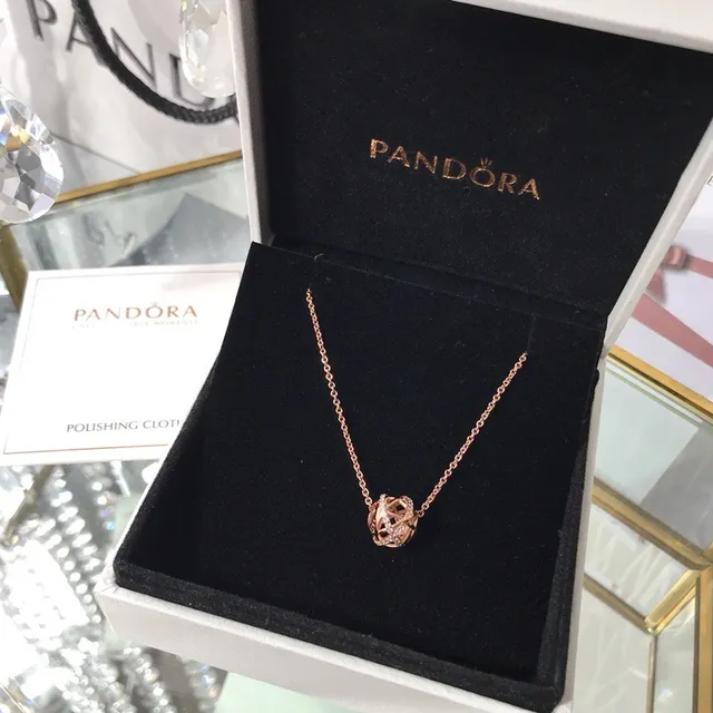 Pandora Rose Gold-Tone Crystal Knot Pendant Necklace 4