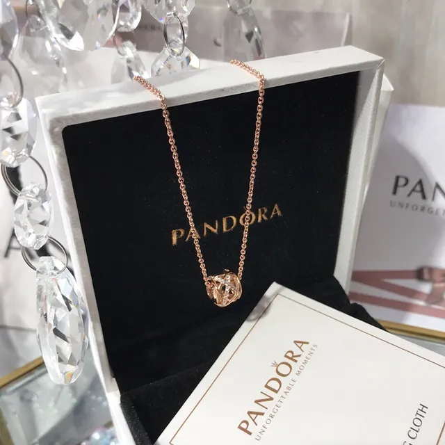 Pandora Rose Gold-Tone Crystal Knot Pendant Necklace 9