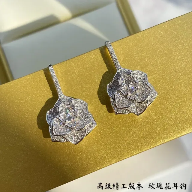 Pavé Crystal Rose-Shaped Silver-Toned Earrings 2