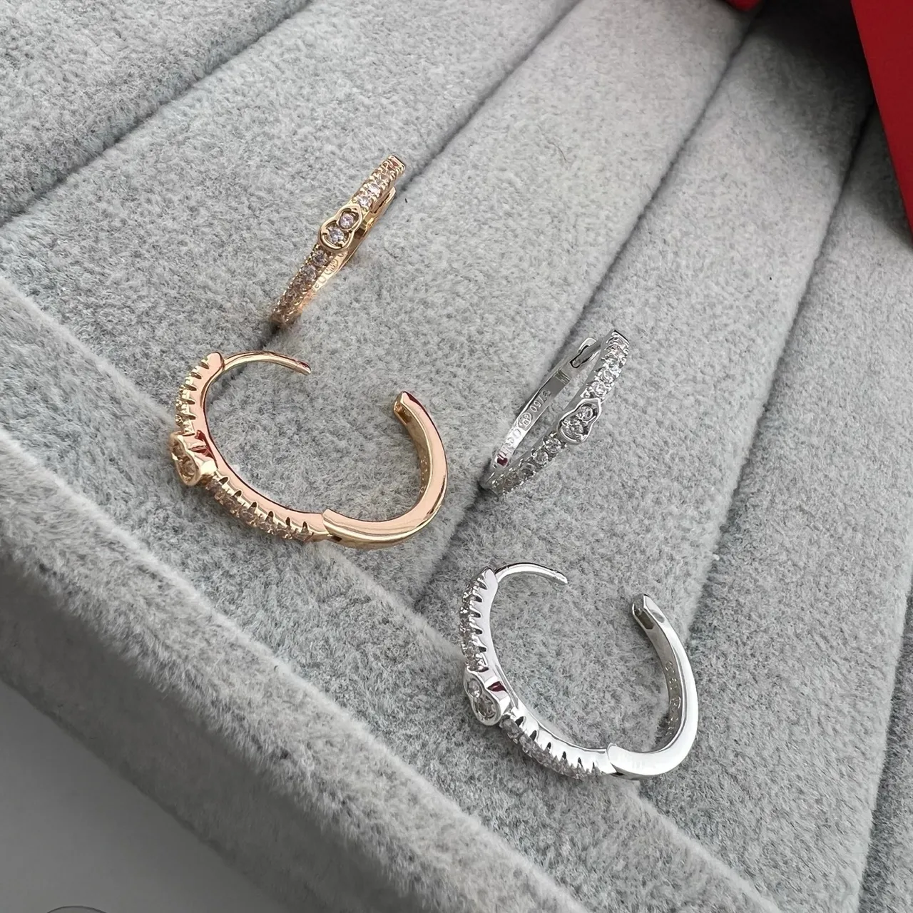 Pavé Heart Motif Hinged Hoop Earrings 6