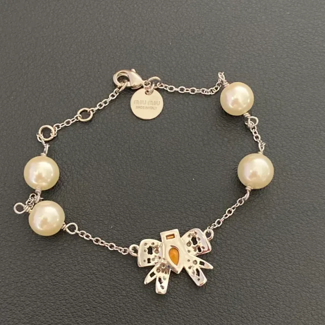 Pearl and Crystal Bow Charm Silver-Tone Chain Bracelet 6