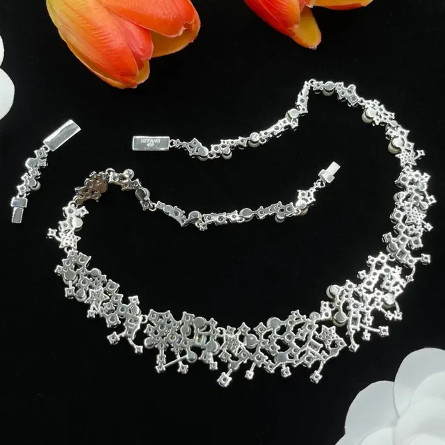 Pearl and Crystal Cluster Bib Necklace 2