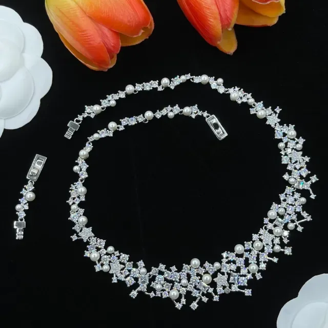 Pearl and Crystal Cluster Bib Necklace 3