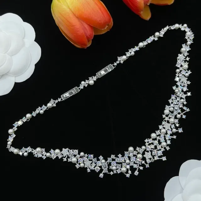 Pearl and Crystal Cluster Bib Necklace 4