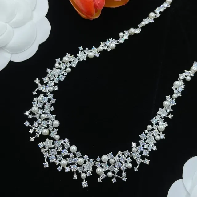 Pearl and Crystal Cluster Bib Necklace 5