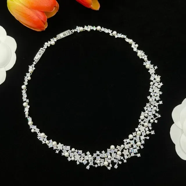 Pearl and Crystal Cluster Bib Necklace 7
