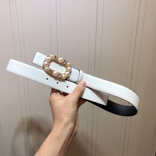 Pearl and Crystal Rectangular Buckle Off-White Leather Belt 6