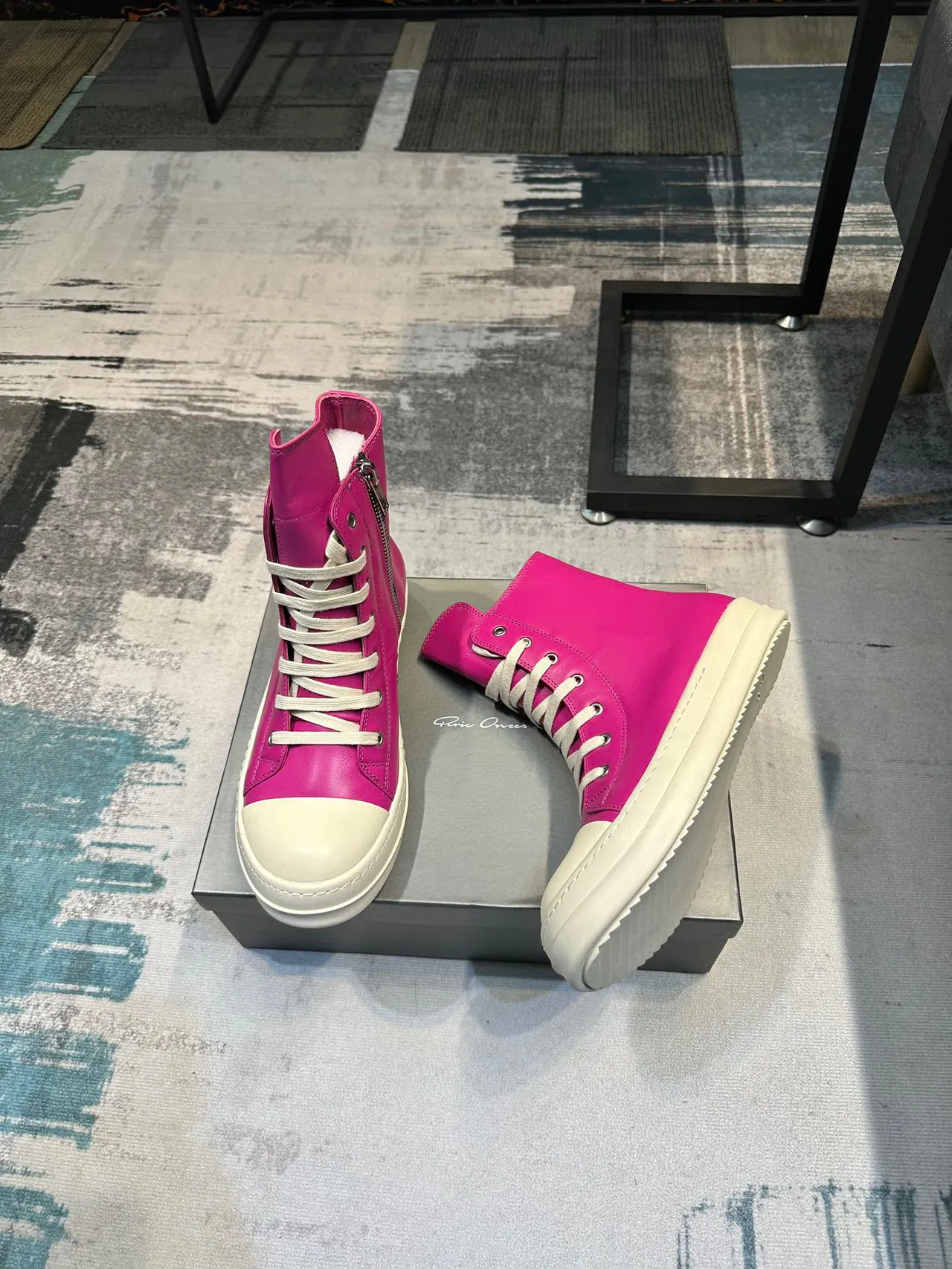 Pink and Cream High-Top Leather Sneaker 3