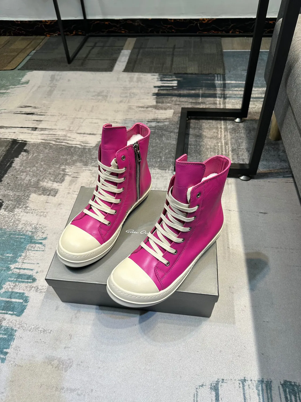 Pink and Cream High-Top Leather Sneaker 5