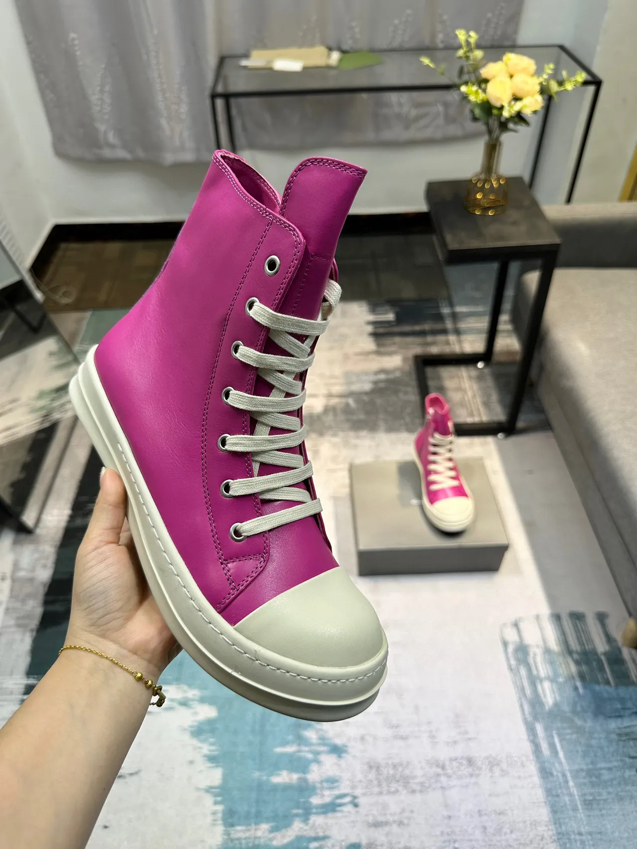 Pink and Cream High-Top Leather Sneaker 6