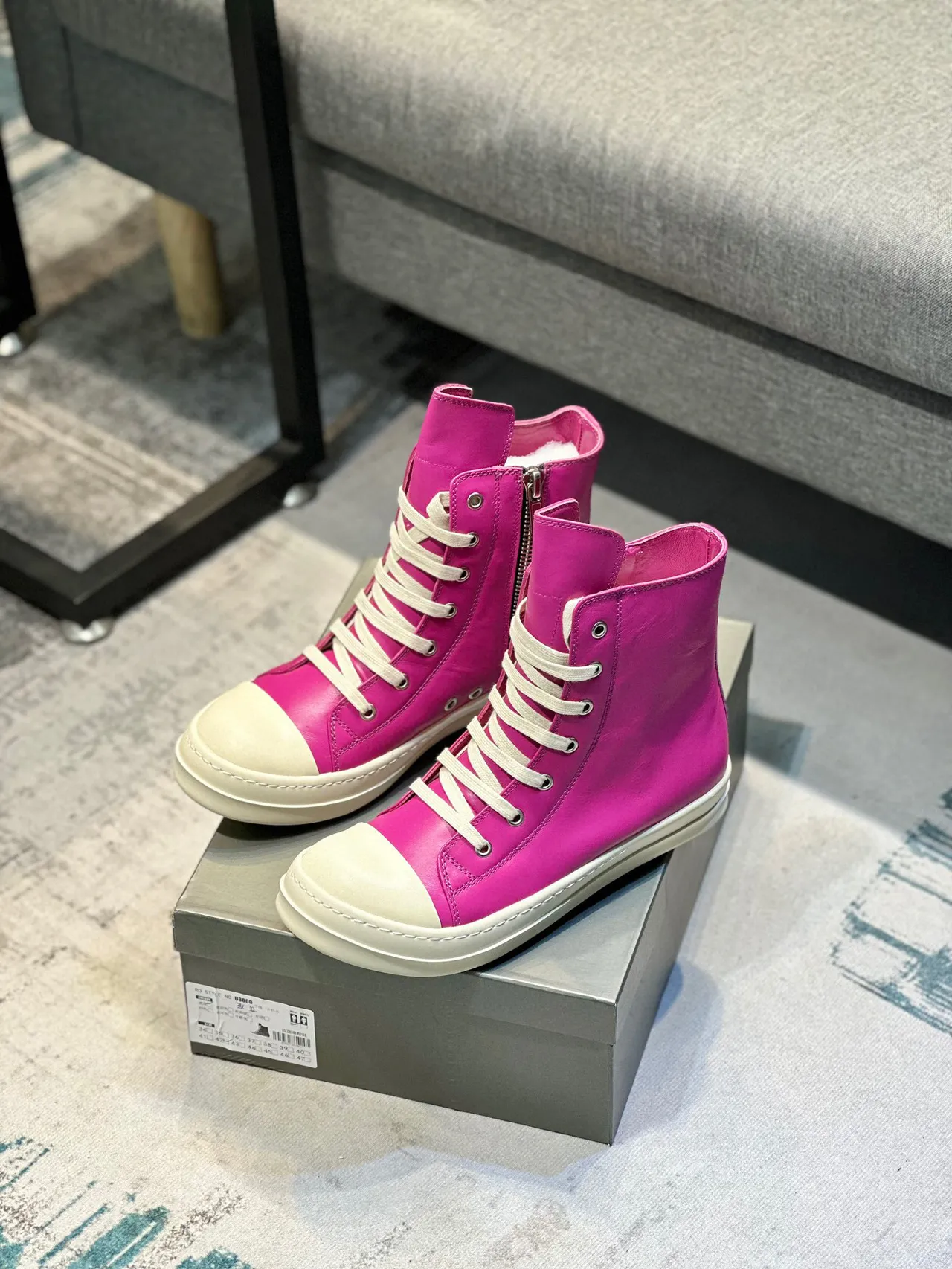 Pink and Cream High-Top Leather Sneaker 7