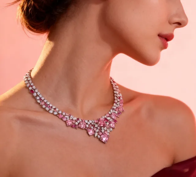 Pink and White Gemstone Bib-Style Necklace 8