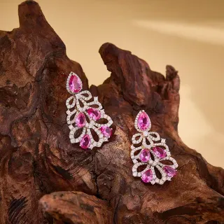 Pink Gemstone Filigree Lacework Drop Earrings