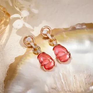 Pink Gold Drop Oval Cabochon Gemstones Earrings