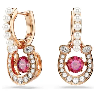 Pink Gold Rose Hinged Hoop Pearl-Studded Upper Bar Earrings