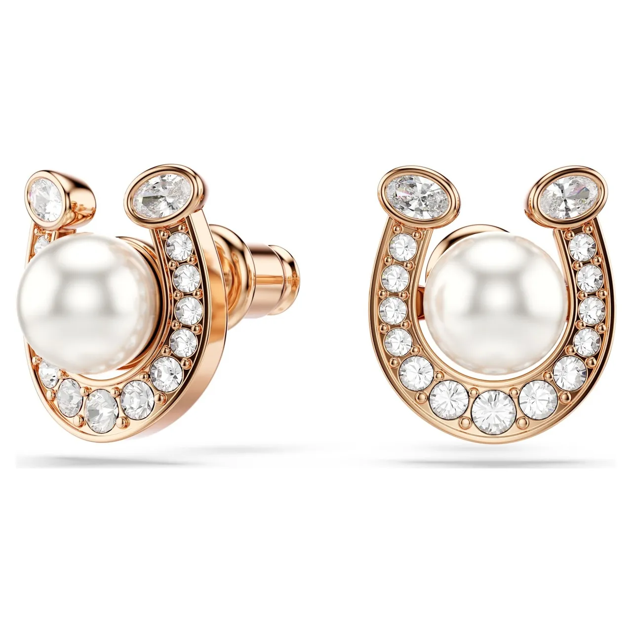 Pink Gold Rose Hinged Hoop Pearl-Studded Upper Bar Earrings 2