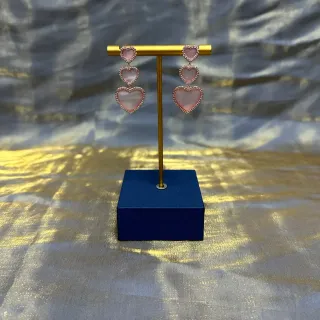 Pink Gold Triple-Heart Dangle Pavé Crystal Border Earrings