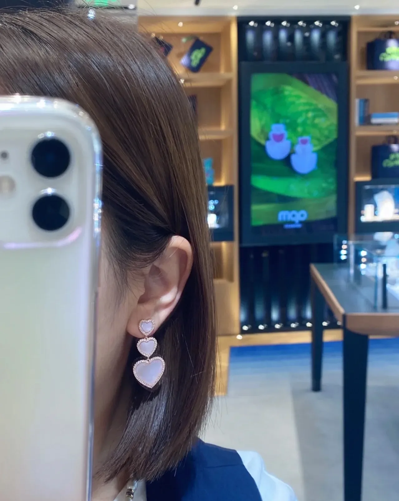 Pink Gold Triple-Heart Dangle Pavé Crystal Border Earrings 4
