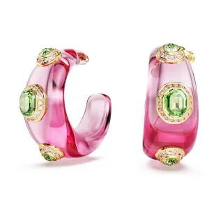 Pink Green Translucent Resin-Like Body Octagonal And Round Gemstones Earrings