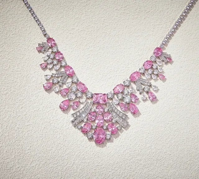 Pink Sapphire and Diamond V-Shaped Bib Necklace 2
